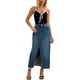 thumbnail image 2 of Falda de mezclilla de mujer Inspire Chic, de cintura alta, con abertura frontal, dobladillo sin terminar, falda maxi lavada con bolsillos, faldas de mezclilla 2XL, azul retro, 2 of 6