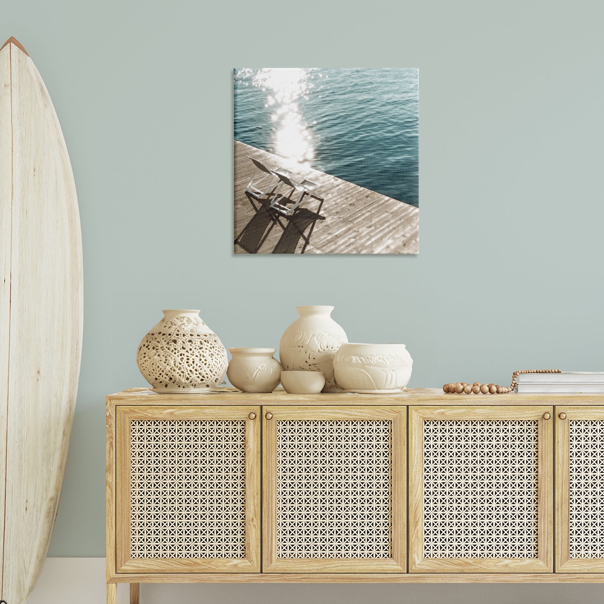 Stupell Industries Deck Chair Shadows Landscape Painting Gallery Wrapped Canvas Art Print Wall Art, 30 x 30
