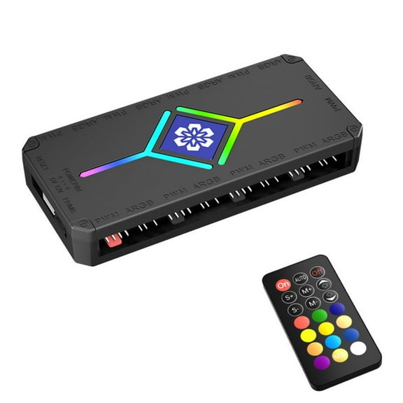 ARCADORA ARGB PWM Fan Hub Controller for PC 9 Port 5V 3PIN Addressable RGB Control Remote for Aura MSI Gigabyte Asrock