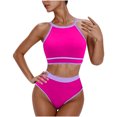 thumbnail image 2 of QUNYINEY Standard Straps Womens Swimsuits Tankini Colorblock Crew Neck Bathing Suit High Waisted Two Piece Swimsuit Sets, 2 of 3