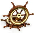 thumbnail image 2 of Hand Crafted Premium Nautical Wooden Ship Wheel | Exclusive Pirate's Wall Decor | Ocean & Beach Maritime Nursery Decorative Hanging (9 Inches, Natural Wood - Brass Ring), 2 of 3