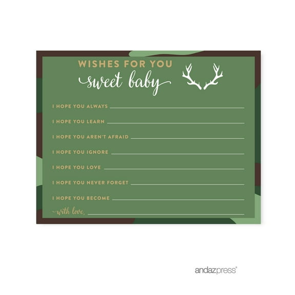 Wishes For Baby Green Woodland Camouflage Boy Baby Shower Game, 20-Pack