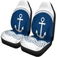 thumbnail image 2 of ZHANZZK Set of 2 Car Seat Covers Nautical Badge Anchor of Round Rope White on Dark Universal Auto Front Seats Protector Fits for Car,SUV Sedan,Truck, 2 of 5