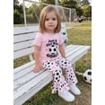 thumbnail image 5 of BemeyourBBs Kid Toddler Baby Girls Football Outfit Infant Baby Girl Summer Clothes Cute Letters Print Short Sleeve T-shirt with Soccer Bell Bottom Flare Pants Set Toddler Girls Summer Outfit, 5 of 9