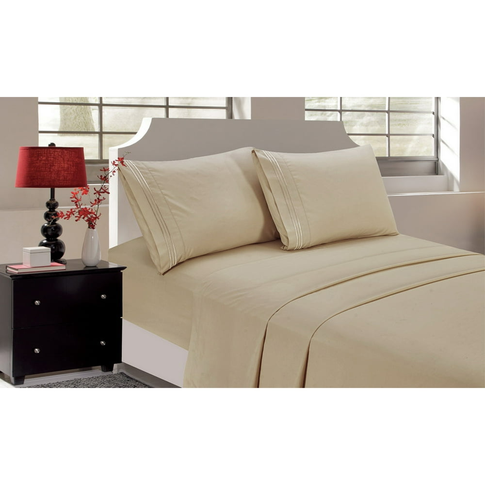 Bed Sheet Set for Queen Size Bed, Cream Color Luxury 4-Piece Bed Set