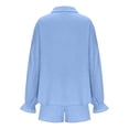 thumbnail image 5 of ibiyuan Women'S 2 Piece Outfits Women's Casual Spring Fashion Set Long Sleeve Shirt and High Waist Drawstring Shorts Solid Two Piece Outfit, 5 of 6