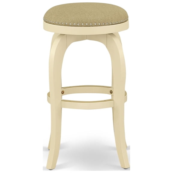 East West Furniture Bedford 30" Wood Swivel Backless Bar Stool in Linen White