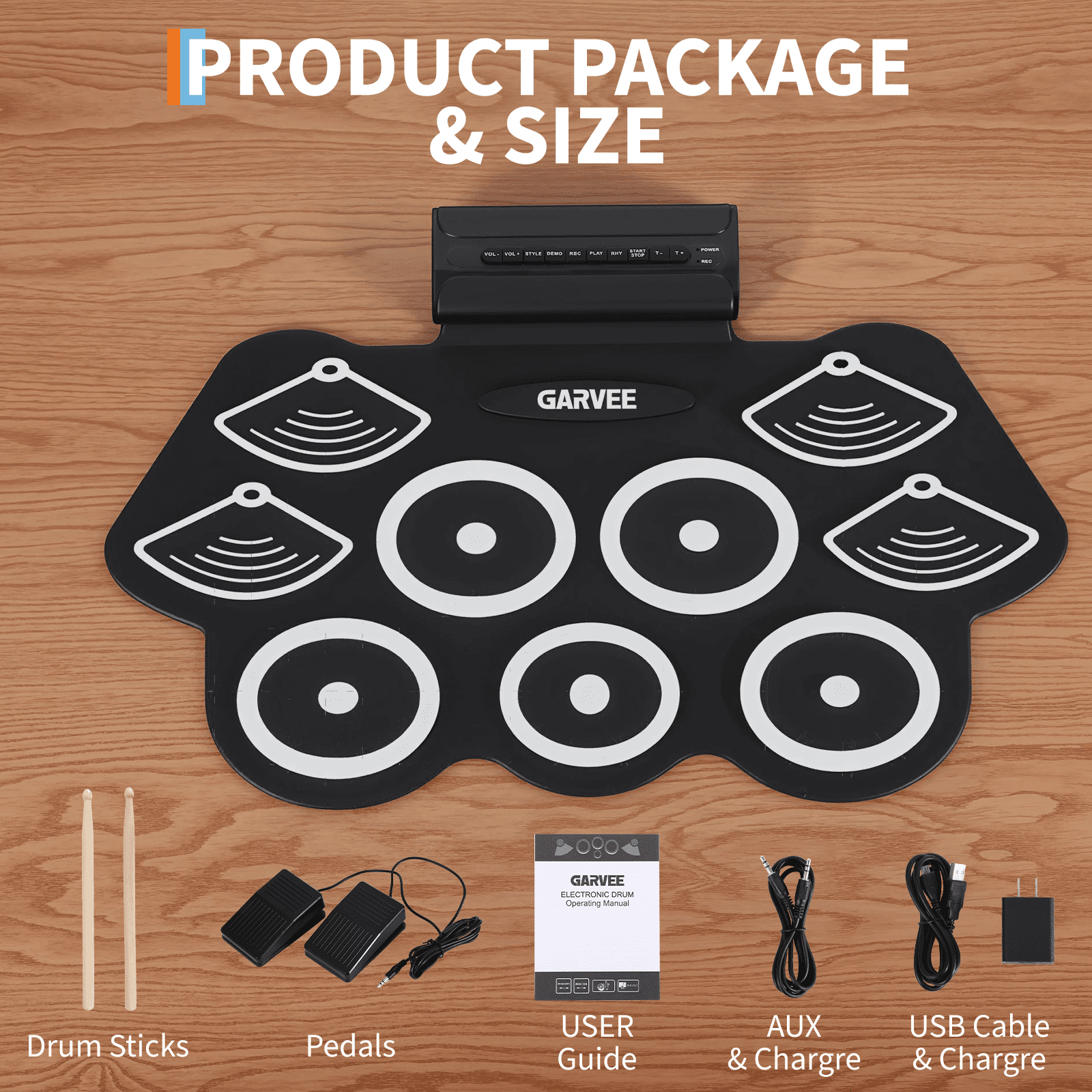 Electronic Drum Set 9 Pads Roll Up Drum Kit With Free App, Dual Built-In Speakers, Drum Sticks Pedals, Bluetooth MIDI, Great Christmas & Birthday Gift For Kids and Beginners