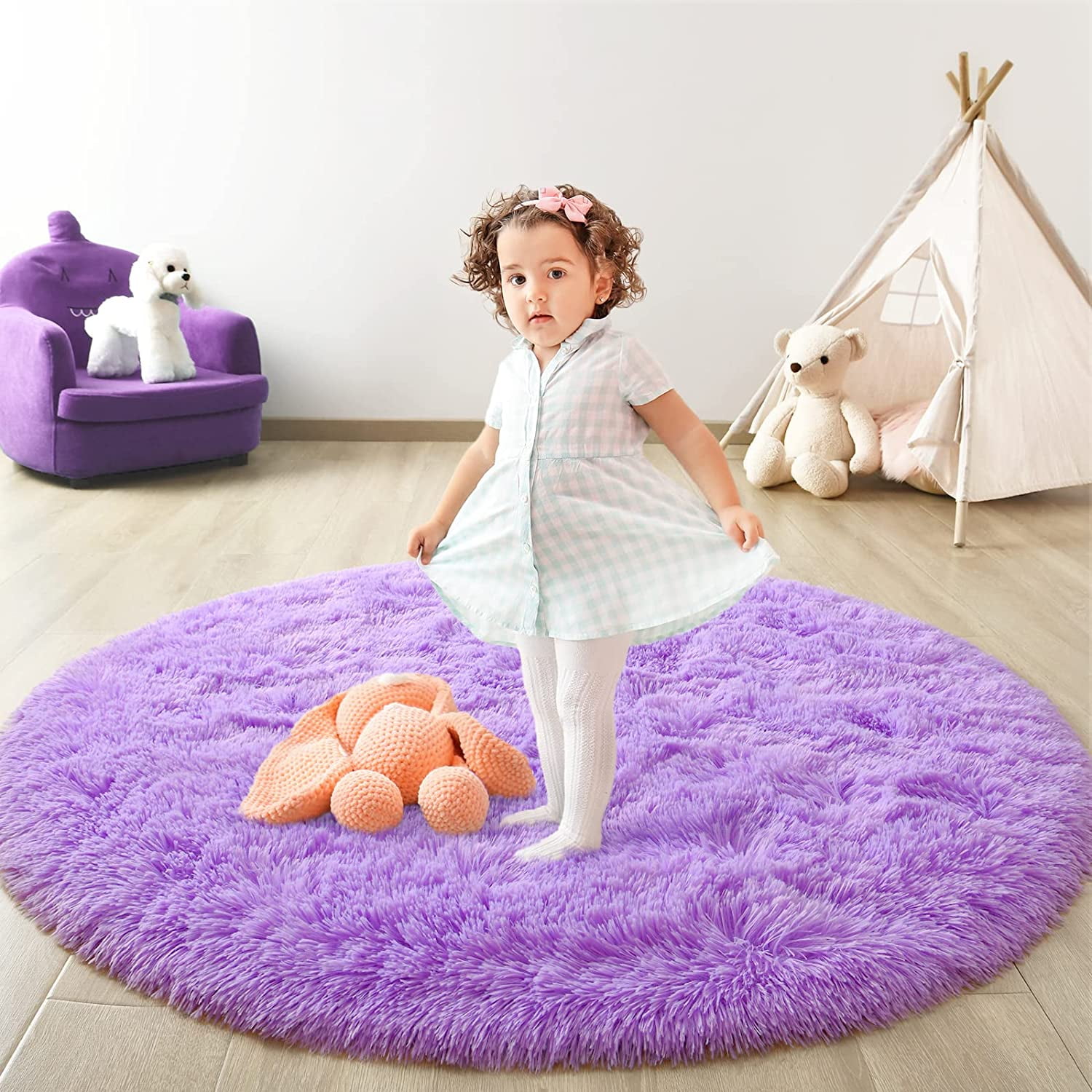 Arogan Luxury Round Fluffy Area Rugs for Bedroom Kids Girls Room
