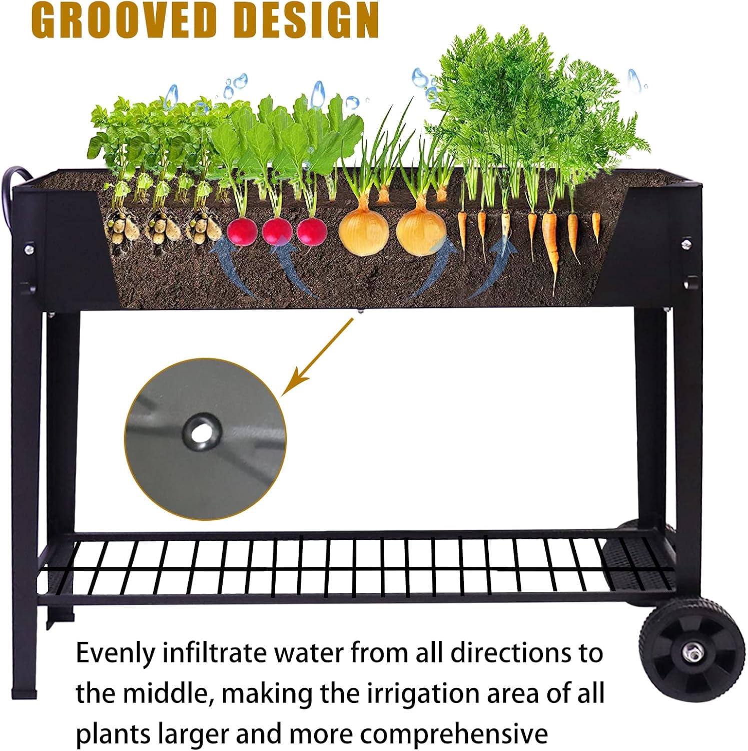 Large Planter Raised Beds with Legs Outdoor Metal Planter Box on Wheels Elevated Garden Bed for Vegetables Flower Herb Patio 40x 11 x 31.5 in