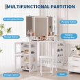 thumbnail image 5 of Ensemble de Coiffeuse d'Angle Blanche avec Tabouret, Miroir à DEL Éclairé, Station de Recharge Intégrée et Armoire de Rangement pour Chambre, 5 of 5
