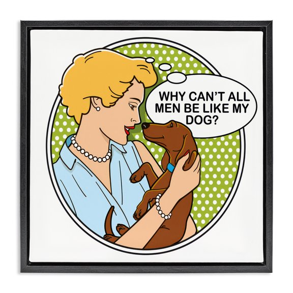 Stupell Industries Funny Men & Dogs Animals Painting Black Floater Framed Canvas Art Print Wall Art, 18 x 18