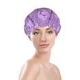 thumbnail image 3 of YFYANG Women's Double Waterproof Shower Cap, Purple Floral Stripes Reusable Hair Cap for All Hair Styles and Head Sizes, 3 of 9