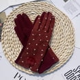 thumbnail image 1 of Guantes de montar para mujer, guantes de terciopelo no invertidos con pantalla táctil, bola de pelo de color de contraste de invierno, guantes engrosados para mujer, guantes estilo dedos, 1 of 1