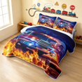 thumbnail image 3 of Erosebridal Fire Truck Twin Quilt Set, Night Scene Twin Coverlet Set, Dramatic Night 2 Pieces 1 Bedspread and 1 Pillowcase, 3 of 7