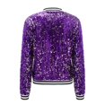 thumbnail image 7 of HXWCHs Women's Autumn Winter Sequin Denim Jacket Long Sleeve Casual Cardigan Baseball Style Outerwear M Purple, 7 of 7