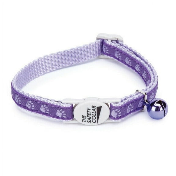 Two Tone Pawprint Cat Collar Jingle Bell Nylon Ribbon Fits 8" - 12" Choose Color (Purple)