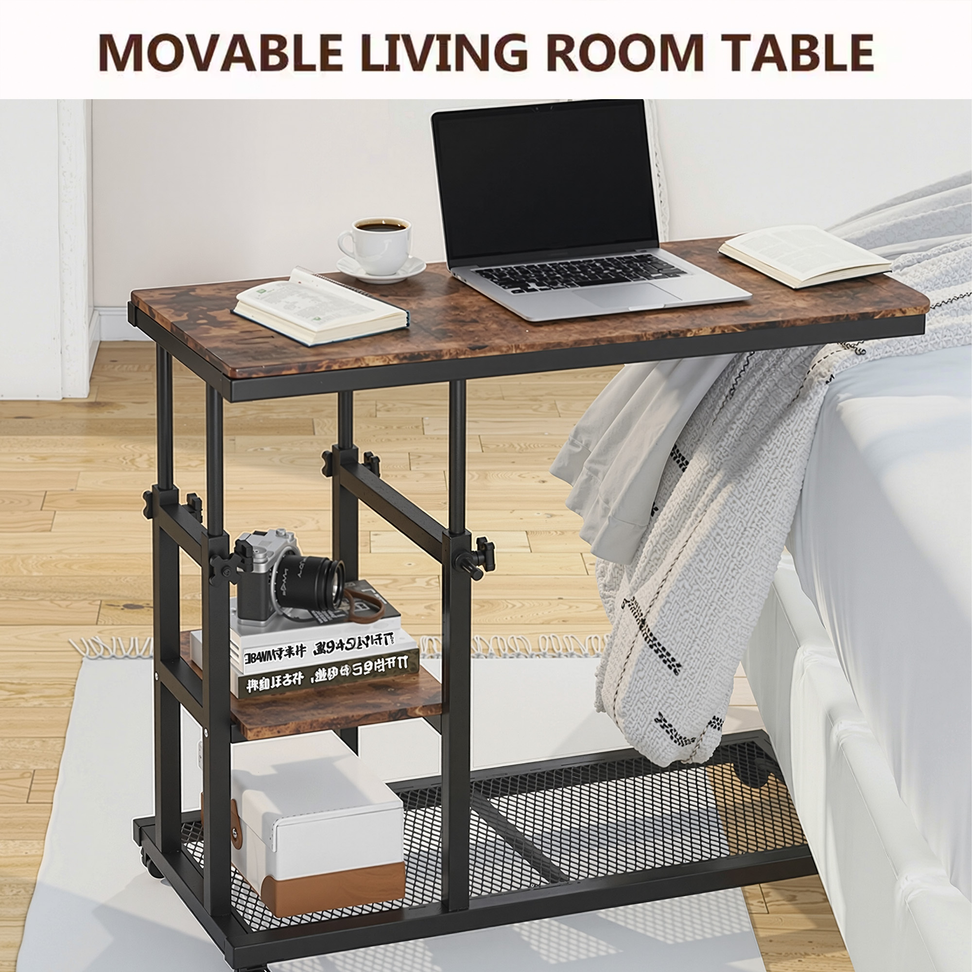 MAYEERTY Mobile C End Table, 26"-34.5" Height Adjustable Couch Snack Table