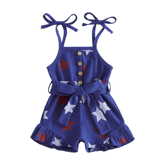 Cenuakty Independence Day Newborn Baby 12M 18M 24M 2T 3T 4T 5T Girl Jumpsuit Classic Star Print Sleeveless Tie up Strap Suspender Shorts with Belt