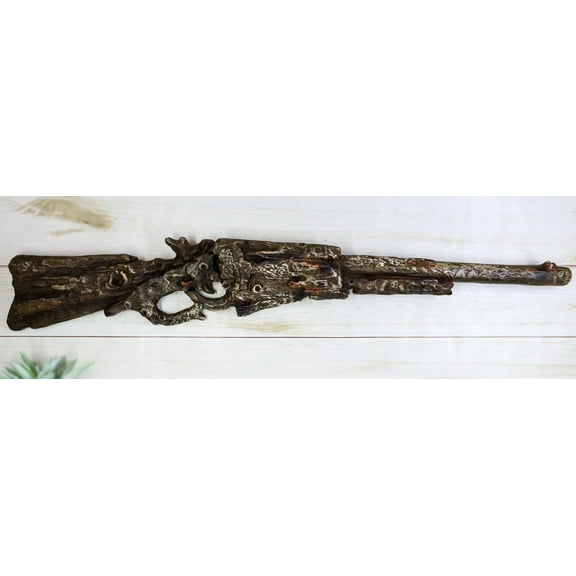 Large Rustic Wild West Western Faux Distressed Wood Rifle Gun Wall Decor Plaque