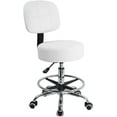 thumbnail image 1 of Tabouret Pivotant Rond Roulant en Cuir PU avec Repose-Pieds Réglable en Hauteur Chaise de Travail de Dessin avec Dossier Blanc, 1 of 3
