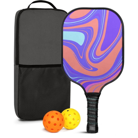 Pickleball Paddles Set Of 1, Fiberglass Surface, Liquid & Marble Print, 1 Paddles, 2 Balls & Bag