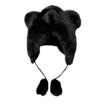 qolati Cute Plush Bear Ear Winter Hats for Women Faux Furs Beanie Soft Warm Fleece Lined Long Straps Snow Ski Cap with Pompom