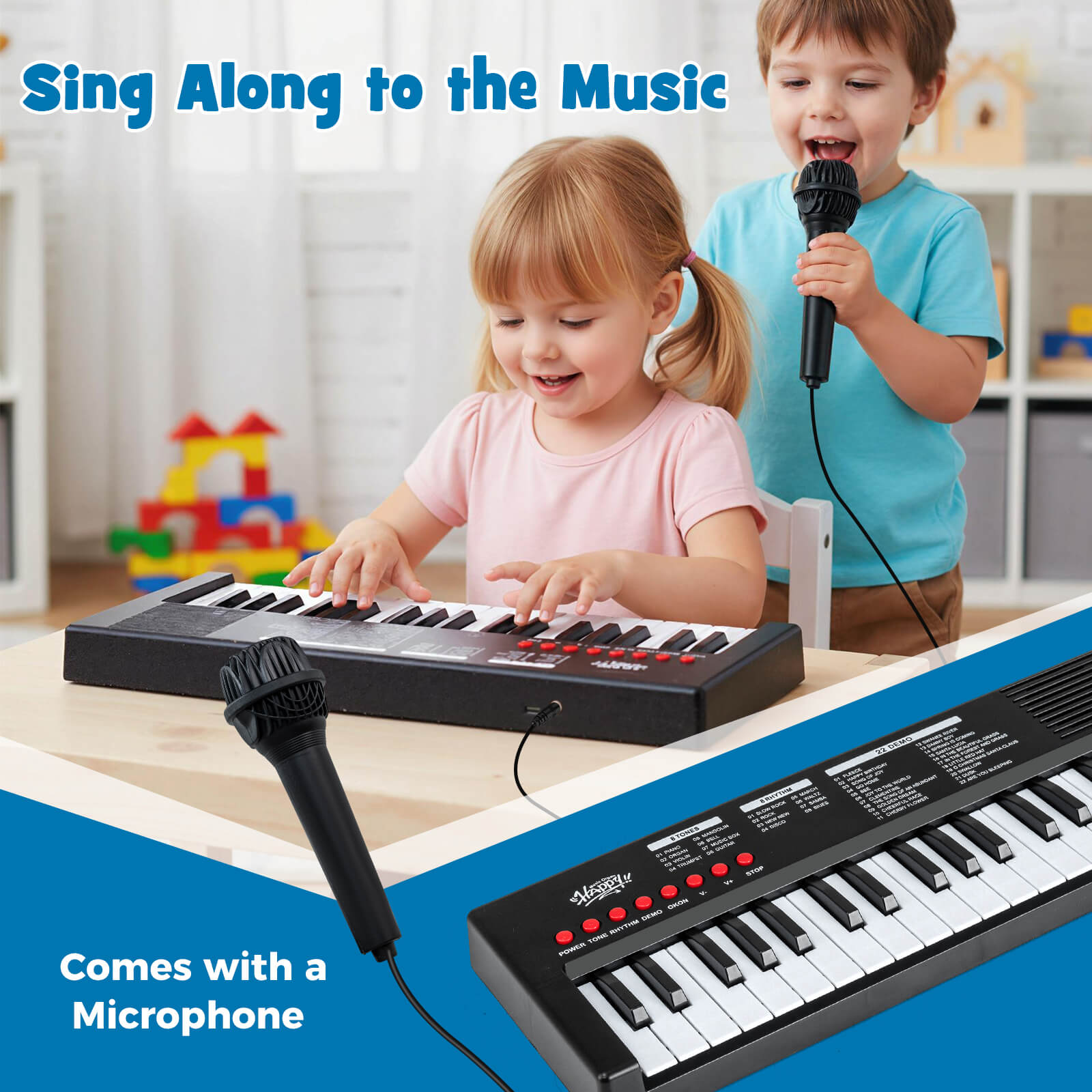 Costway Kids Piano Keyboard with 8 Rhythms 8 Tones 22 Demos for 3+ Years Old Boys & Girls Black