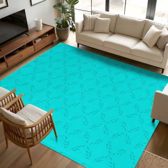 8x10 Area Rugs Turquoise Plaid Non-Skid Rubber Backing Large Rectangle Rugs - Living Room Bedroom Home Office, Geometric Leaf Diamond Morocco Abstract Indoor Floor Mat Carpets Washable Rug