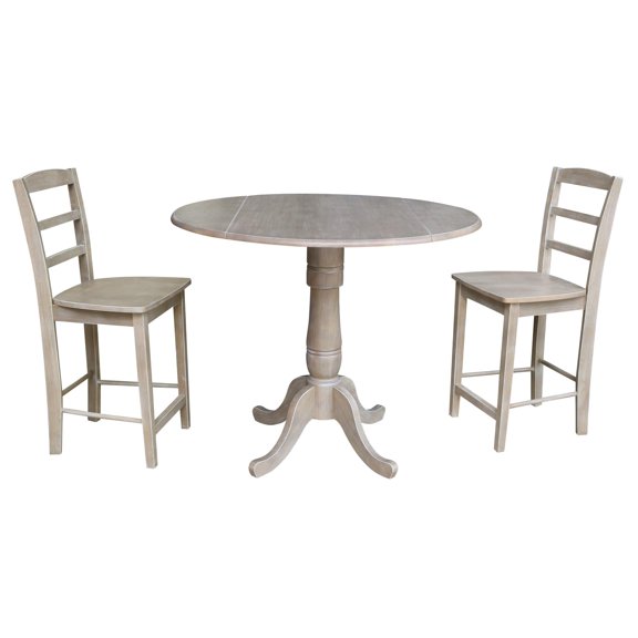 42" Round Pedestal Gathering Height Table with 2 Counter Height Stools
