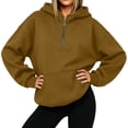 thumbnail image 3 of SYwaren Women's Chic Pullover Solid Color Half Zipper Hooded Long Sleeve Fashion Casual Oversized Loose Sweatshirt Top, 3 of 7