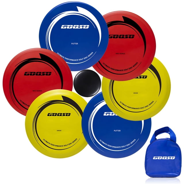 GOOSO Juego de discos de golf – Discos de rango medio para conductor y putter con bolsa de golf de disco para exteriores y patio trasero, plástico cómodo, paquete de 6