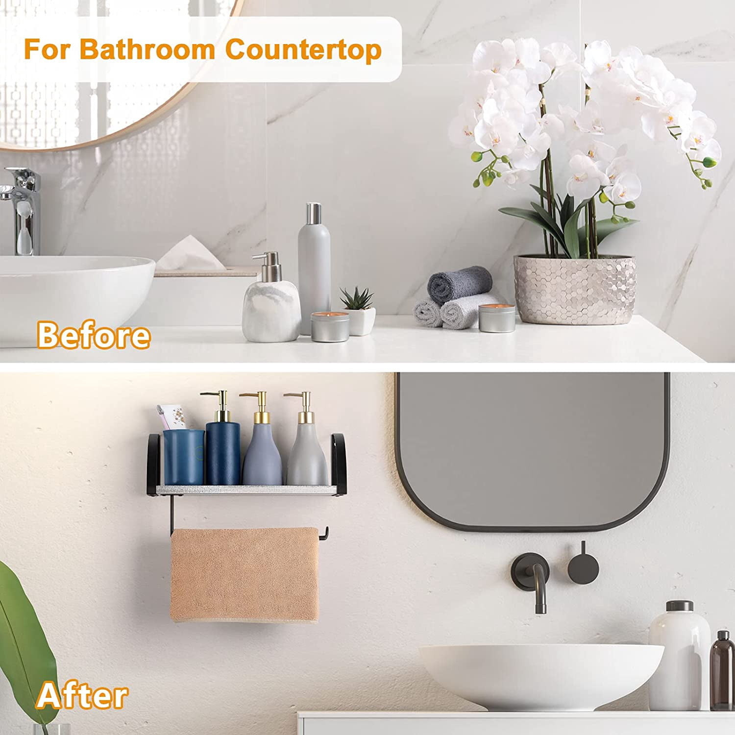 Wall Mounted Paper Towel Holder with Wood Shelf, Gray
