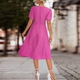 thumbnail image 4 of Robes d'Été pour Femmes Manches Courtes Bouffantes Robe Midi Quotidienne Unie devant Torsadé Col en V Décontractée Coupe Ample Plissée, 4 of 7