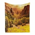 thumbnail image 1 of Greece Soft Flannel Fleece Throw Blanket, Meteora Monasteries in Greece Architecture Tourist Attractions, Cozy Plush for Indoor and Outdoor Use, 60" x 80", Earth Yellow and Mustard, by Ambesonne, 1 of 5