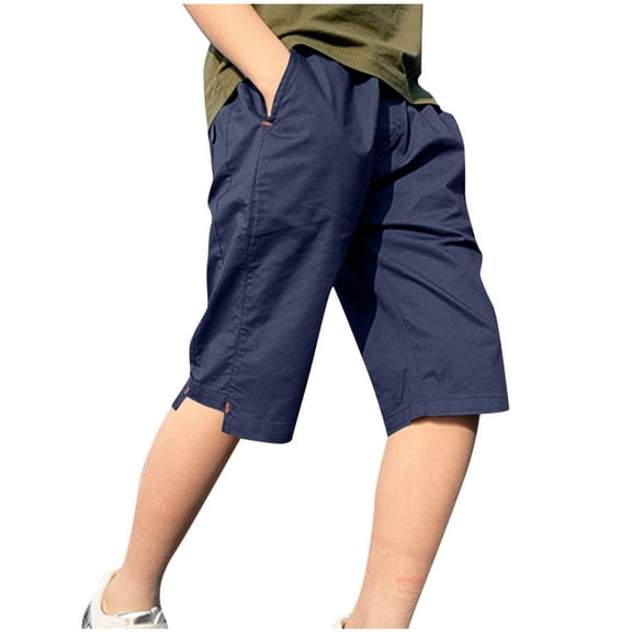 Maean Kids Boys Casual Shorts Elastic Waist Loose Knee Length Cargo Short Pants with Pockets 4-15T