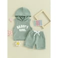 thumbnail image 2 of Suealasg Toddler Girls Clothes Set 6M 1T 2T 3T Sleeveless Letters Hooded Tops and Shorts 2Pcs Causal Summer Clothing for Baby Girls, 2 of 9
