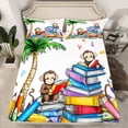 thumbnail image 1 of Monkey Animal Fitted Sheet Queen Size Colorful Books Pattern Bedding Set Kids Room Decor English Letter Print Bed Cover with 2 Pillowcases Tropical Coconut Tree Soft Polyester Bedding,No Top Sheet, 1 of 6