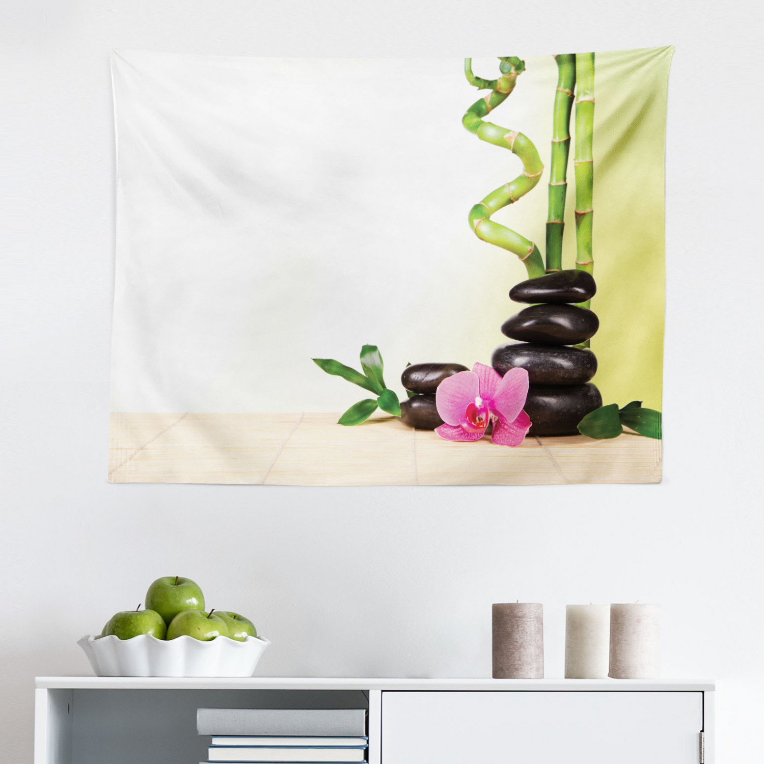 Spa Tapestry, Orchid Bamboo Stems Stones Japanese Alternative Feng Shui ...