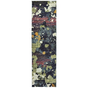 Moretti Remark Area Rug 8029A Contemporary Navy Splotched Splattered 2' 6" x 12' Rectangle