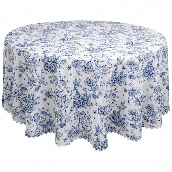 Verolix Round Tablecloth 60 Inch, Blue and White French Toile Floral Table Cover Polyester Waterproof Washable Table Cloth for Dining Kitchen Farmhouse Decor