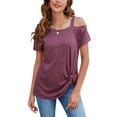 thumbnail image 2 of ALING Sexy Women's One Shoulder Tops-Women's Short Sleeve T Shirt Oblique Collar Summer Casual Shirt Twist Knot Tunics Tops Off The Shoulder Tee Blouse,S-2XL, 2 of 7