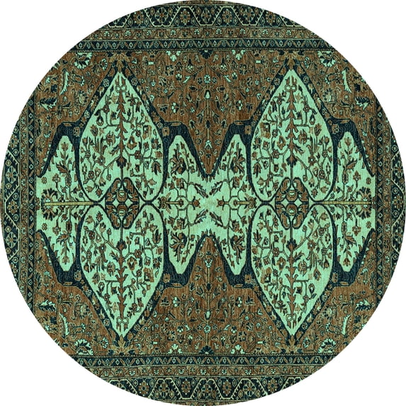 Ahgly Company Machine Washable Indoor Round Abstract Turquoise Blue Modern Area Rugs, 8' Round