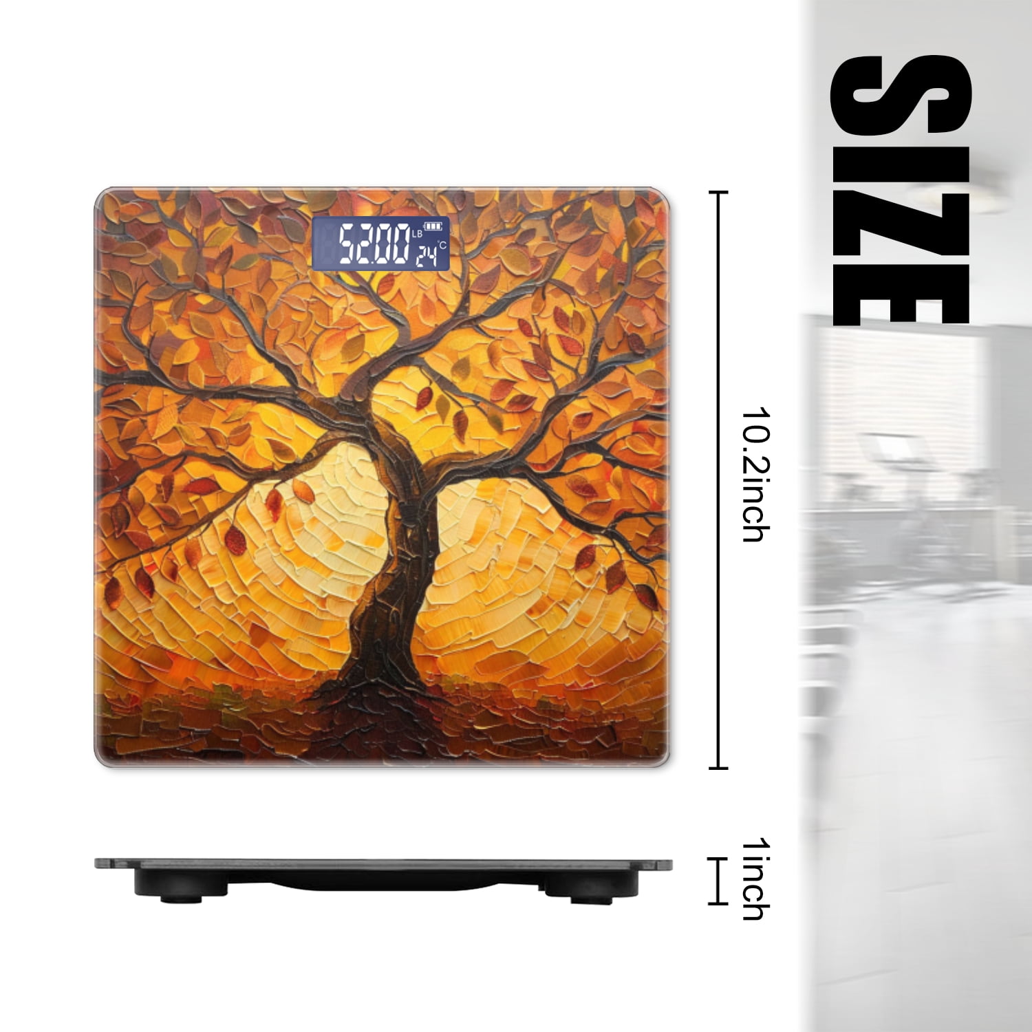 High Precision Body Weight Scale Smart Bathroom Scales with Large LCD Display(400lbs),Decorative for Bedroom-Tree Of Life With Golden Autumn Leaves