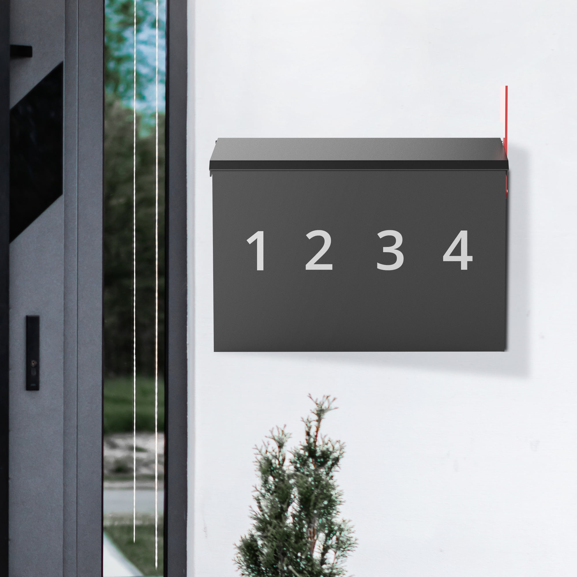 Modern Mailboxes for Outside, Metal Wall Mount Mailbox, with One Flag Kit and 4 Sets of Mailbox Number Stickers