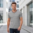 thumbnail image 6 of Men's Crewneck Striped T-Shirt, Soft Elastic Cotton Tee for Everyday Wear, 6 of 8