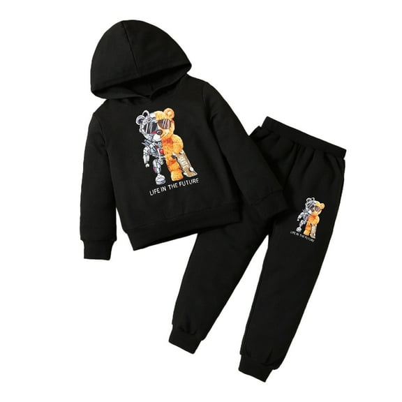 SJLDQY Boys Clothes Sets Long Sleeve Pullover Hoodies Pants Cartoon Print Graphic 2Pcs Outfit Sets Cozy Fall Winter Clothing