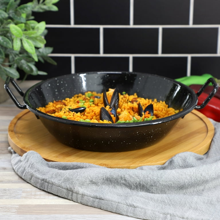 Metaltex Enamelled Steel Paella Pan - 42cm (10 Servings), Black, Made In Spain