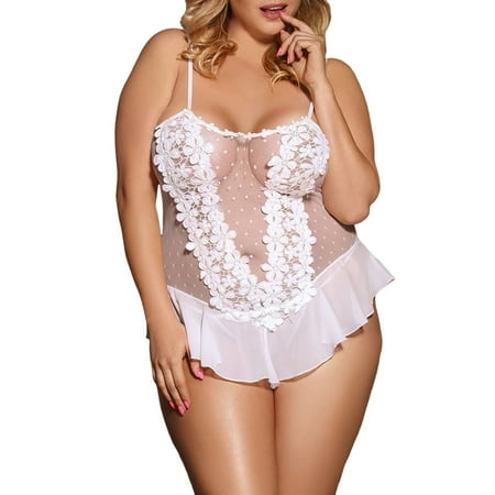 Yuhangmm Sexy Plus Size Women Embroidery Lace Sexy Lingerie Pajamas Sleepwear Nightdress Floral Lingerie Corset