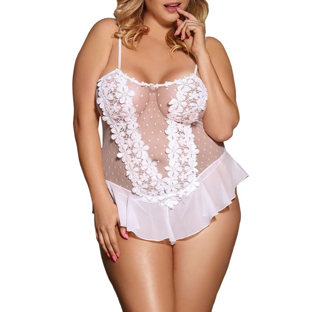 Gibobby Lencería mujer erótica Lencería de dos piezas para mujer, sexy con encaje floral, escote en V profundo, brasier inalámbrico y tanga exótico(Blanco, XXG)